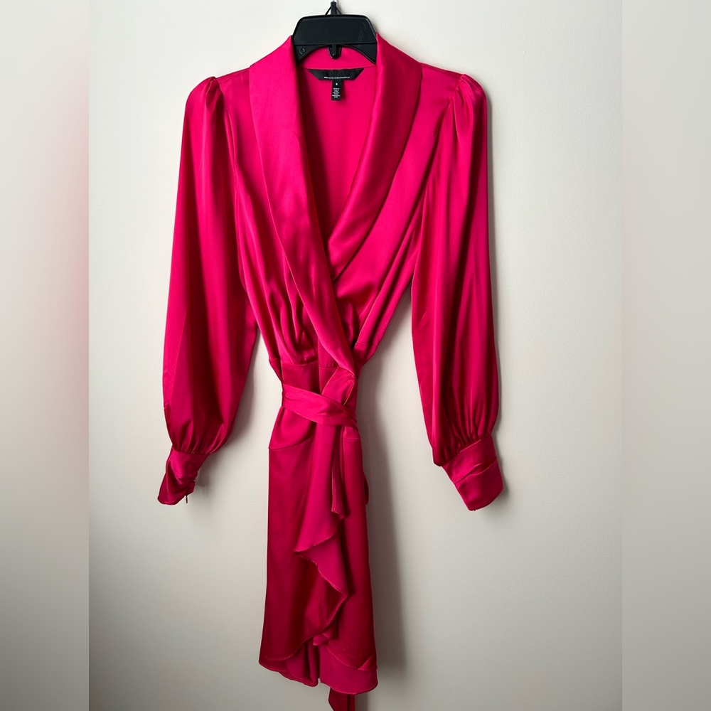 new white house black market hot pink satin wrap dress 6 - Picture 5 of 7